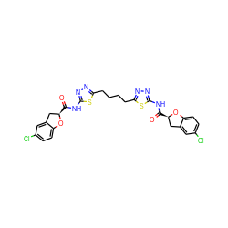 O=C(Nc1nnc(CCCCc2nnc(NC(=O)[C@@H]3Cc4cc(Cl)ccc4O3)s2)s1)[C@@H]1Cc2cc(Cl)ccc2O1 ZINC000169697866