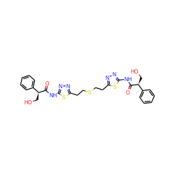 O=C(Nc1nnc(CCSCCc2nnc(NC(=O)[C@@H](CO)c3ccccc3)s2)s1)[C@@H](CO)c1ccccc1 ZINC000169697676