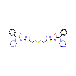 O=C(Nc1nnc(CCSCCc2nnc(NC(=O)[C@@H](c3ccccc3)N3CCNCC3)s2)s1)[C@@H](c1ccccc1)N1CCNCC1 ZINC000169697787