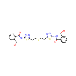 O=C(Nc1nnc(CCSCCc2nnc(NC(=O)c3ccccc3CO)s2)s1)c1ccccc1CO ZINC000169697961