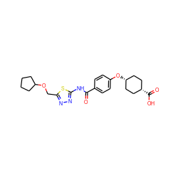 O=C(Nc1nnc(COC2CCCC2)s1)c1ccc(O[C@H]2CC[C@@H](C(=O)O)CC2)cc1 ZINC000653798491