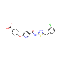 O=C(Nc1nnc(Cc2cccc(Cl)c2)s1)c1ccc(O[C@H]2CC[C@@H](C(=O)O)CC2)nc1 ZINC000653808047