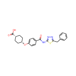 O=C(Nc1nnc(Cc2ccccc2)s1)c1ccc(O[C@H]2CC[C@@H](C(=O)O)CC2)cc1 ZINC000114196153