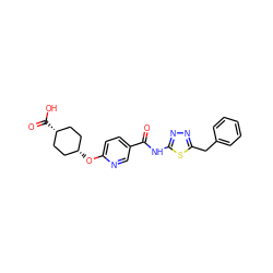 O=C(Nc1nnc(Cc2ccccc2)s1)c1ccc(O[C@H]2CC[C@@H](C(=O)O)CC2)nc1 ZINC000653798419