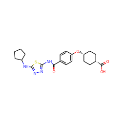 O=C(Nc1nnc(NC2CCCC2)s1)c1ccc(O[C@H]2CC[C@@H](C(=O)O)CC2)cc1 ZINC000653808026