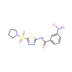 O=C(Nc1nnc(S(=O)(=O)N2CCCC2)s1)c1cccc([N+](=O)[O-])c1 ZINC000015936314