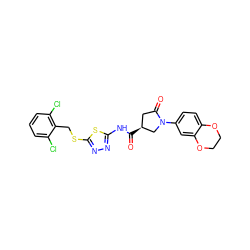 O=C(Nc1nnc(SCc2c(Cl)cccc2Cl)s1)[C@H]1CC(=O)N(c2ccc3c(c2)OCCO3)C1 ZINC000002654221