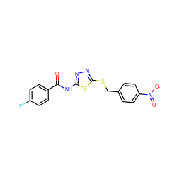 O=C(Nc1nnc(SCc2ccc([N+](=O)[O-])cc2)s1)c1ccc(F)cc1 ZINC000029128062