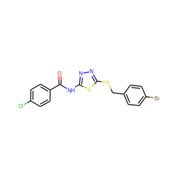 O=C(Nc1nnc(SCc2ccc(Br)cc2)s1)c1ccc(Cl)cc1 ZINC000001158080