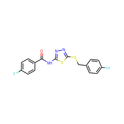 O=C(Nc1nnc(SCc2ccc(F)cc2)s1)c1ccc(F)cc1 ZINC000006219291