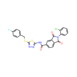 O=C(Nc1nnc(SCc2ccc(F)cc2)s1)c1ccc2c(c1)C(=O)N(c1ccccc1Cl)C2=O ZINC000003352296