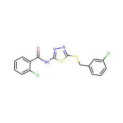 O=C(Nc1nnc(SCc2cccc(Cl)c2)s1)c1ccccc1Cl ZINC000029127955