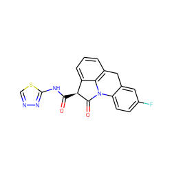 O=C(Nc1nncs1)[C@@H]1C(=O)N2c3ccc(F)cc3Cc3cccc1c32 ZINC000100658285