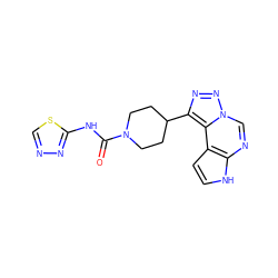 O=C(Nc1nncs1)N1CCC(c2nnn3cnc4[nH]ccc4c23)CC1 ZINC001772646834