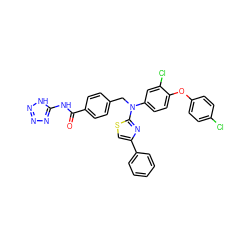 O=C(Nc1nnn[nH]1)c1ccc(CN(c2ccc(Oc3ccc(Cl)cc3)c(Cl)c2)c2nc(-c3ccccc3)cs2)cc1 ZINC000042804374