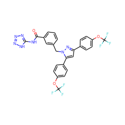 O=C(Nc1nnn[nH]1)c1cccc(Cn2nc(-c3ccc(OC(F)(F)F)cc3)cc2-c2ccc(OC(F)(F)F)cc2)c1 ZINC000066099355