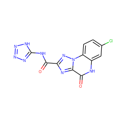 O=C(Nc1nnn[nH]1)c1nc2c(=O)[nH]c3cc(Cl)ccc3n2n1 ZINC000013798668