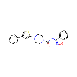 O=C(Nc1noc2ccccc12)N1CCN(c2cc(-c3ccccc3)cs2)CC1 ZINC000095583335