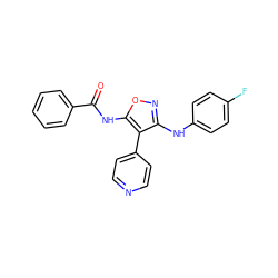 O=C(Nc1onc(Nc2ccc(F)cc2)c1-c1ccncc1)c1ccccc1 ZINC000299838493