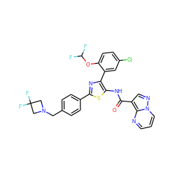 O=C(Nc1sc(-c2ccc(CN3CC(F)(F)C3)cc2)nc1-c1cc(Cl)ccc1OC(F)F)c1cnn2cccnc12 ZINC001772578112