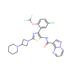 O=C(Nc1sc(N2CC(N3CCCCC3)C2)nc1-c1cc(Cl)ccc1OC(F)F)c1cnn2cccnc12 ZINC001772650173