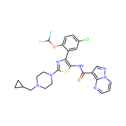 O=C(Nc1sc(N2CCN(CC3CC3)CC2)nc1-c1cc(Cl)ccc1OC(F)F)c1cnn2cccnc12 ZINC001772654287