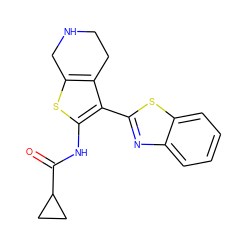 O=C(Nc1sc2c(c1-c1nc3ccccc3s1)CCNC2)C1CC1 ZINC000084672255