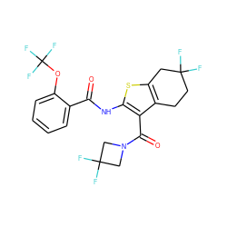 O=C(Nc1sc2c(c1C(=O)N1CC(F)(F)C1)CCC(F)(F)C2)c1ccccc1OC(F)(F)F ZINC000095560644