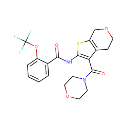 O=C(Nc1sc2c(c1C(=O)N1CCOCC1)CCOC2)c1ccccc1OC(F)(F)F ZINC000095563480