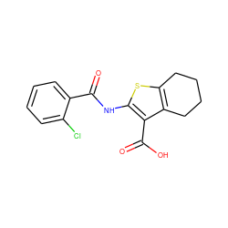 O=C(Nc1sc2c(c1C(=O)O)CCCC2)c1ccccc1Cl ZINC000004700951