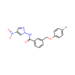 O=C(Nn1cc([N+](=O)[O-])cn1)c1cccc(COc2ccc(Br)cc2)c1 ZINC000008455242