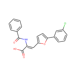 O=C(O)/C(=C/c1ccc(-c2cccc(Cl)c2)o1)NC(=O)c1ccccc1 ZINC000028523191