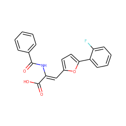 O=C(O)/C(=C/c1ccc(-c2ccccc2F)o1)NC(=O)c1ccccc1 ZINC000028523585