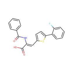 O=C(O)/C(=C/c1ccc(-c2ccccc2F)s1)NC(=O)c1ccccc1 ZINC000028523649