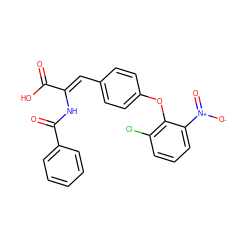 O=C(O)/C(=C/c1ccc(Oc2c(Cl)cccc2[N+](=O)[O-])cc1)NC(=O)c1ccccc1 ZINC000028522573