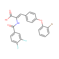 O=C(O)/C(=C/c1ccc(Oc2ccccc2Br)cc1)NC(=O)c1ccc(F)c(F)c1 ZINC000028471133