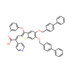 O=C(O)/C(=C/c1sc2cc(OCc3ccc(-c4ccccc4)cc3)c(OCc3ccc(-c4ccccc4)cc3)cc2c1Oc1cccc(F)c1)c1ccncc1 ZINC000095613401