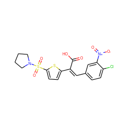 O=C(O)/C(=C\c1ccc(Cl)c([N+](=O)[O-])c1)c1ccc(S(=O)(=O)N2CCCC2)s1 ZINC000013113380