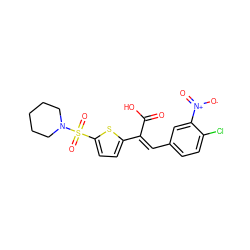 O=C(O)/C(=C\c1ccc(Cl)c([N+](=O)[O-])c1)c1ccc(S(=O)(=O)N2CCCCC2)s1 ZINC000003264690