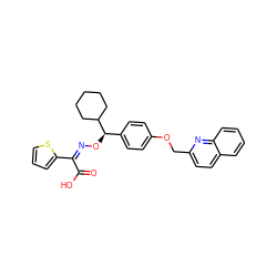 O=C(O)/C(=N\O[C@H](c1ccc(OCc2ccc3ccccc3n2)cc1)C1CCCCC1)c1cccs1 ZINC000013557735