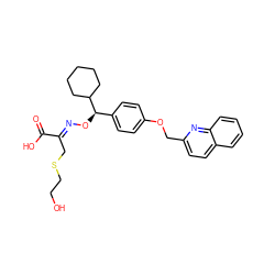 O=C(O)/C(CSCCO)=N/O[C@H](c1ccc(OCc2ccc3ccccc3n2)cc1)C1CCCCC1 ZINC000013557723