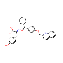 O=C(O)/C(Cc1ccc(O)cc1)=N/O[C@H](c1ccc(OCc2ccc3ccccc3n2)cc1)C1CCCCC1 ZINC000013557729