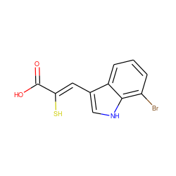 O=C(O)/C(S)=C/c1c[nH]c2c(Br)cccc12 ZINC000169325414