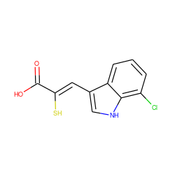 O=C(O)/C(S)=C/c1c[nH]c2c(Cl)cccc12 ZINC000169325412