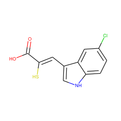 O=C(O)/C(S)=C/c1c[nH]c2ccc(Cl)cc12 ZINC000169325400