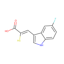 O=C(O)/C(S)=C/c1c[nH]c2ccc(F)cc12 ZINC000100026540