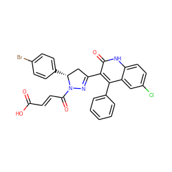 O=C(O)/C=C/C(=O)N1N=C(c2c(-c3ccccc3)c3cc(Cl)ccc3[nH]c2=O)C[C@H]1c1ccc(Br)cc1 ZINC000096283796