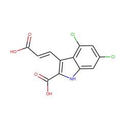 O=C(O)/C=C/c1c(C(=O)O)[nH]c2cc(Cl)cc(Cl)c12 ZINC000000007784