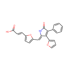 O=C(O)/C=C/c1ccc(/C=C2\NC(=O)C(c3ccccc3)=C2c2ccco2)o1 ZINC000045390383