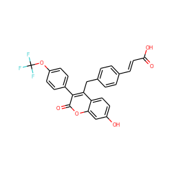 O=C(O)/C=C/c1ccc(Cc2c(-c3ccc(OC(F)(F)F)cc3)c(=O)oc3cc(O)ccc23)cc1 ZINC000299851650